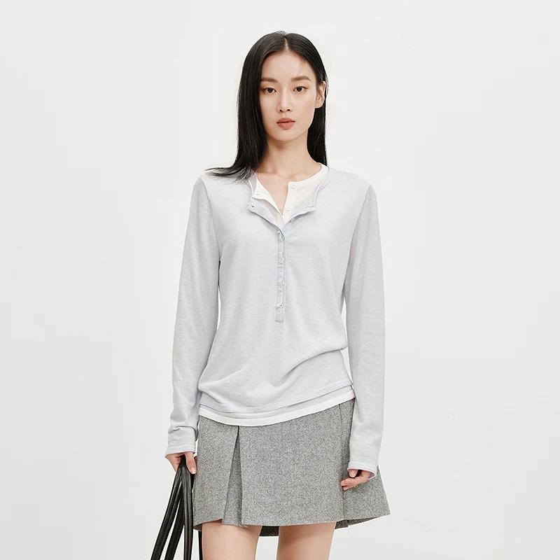 【时髦松弛】HPLY荷比俪25冬女亨利领假两件式羊毛衫HZF41650178