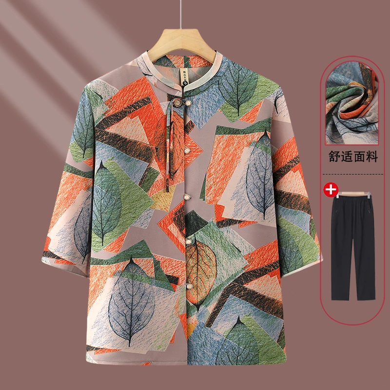 2025中老年妈妈夏装七分老人衬衫70衣服60奶奶上衣老太太立领衣服