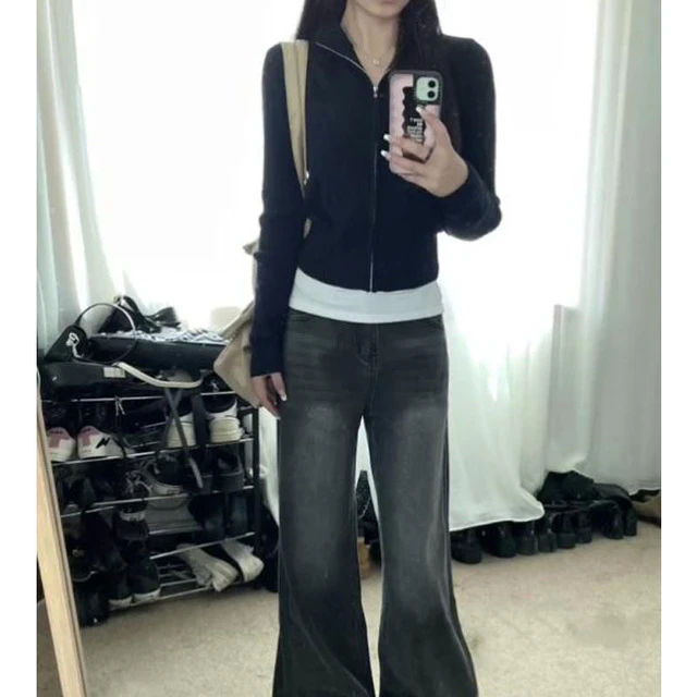 黑色拉炼针织开衫外套女装早秋季2025新款外搭毛衣长袖圆领针织衫