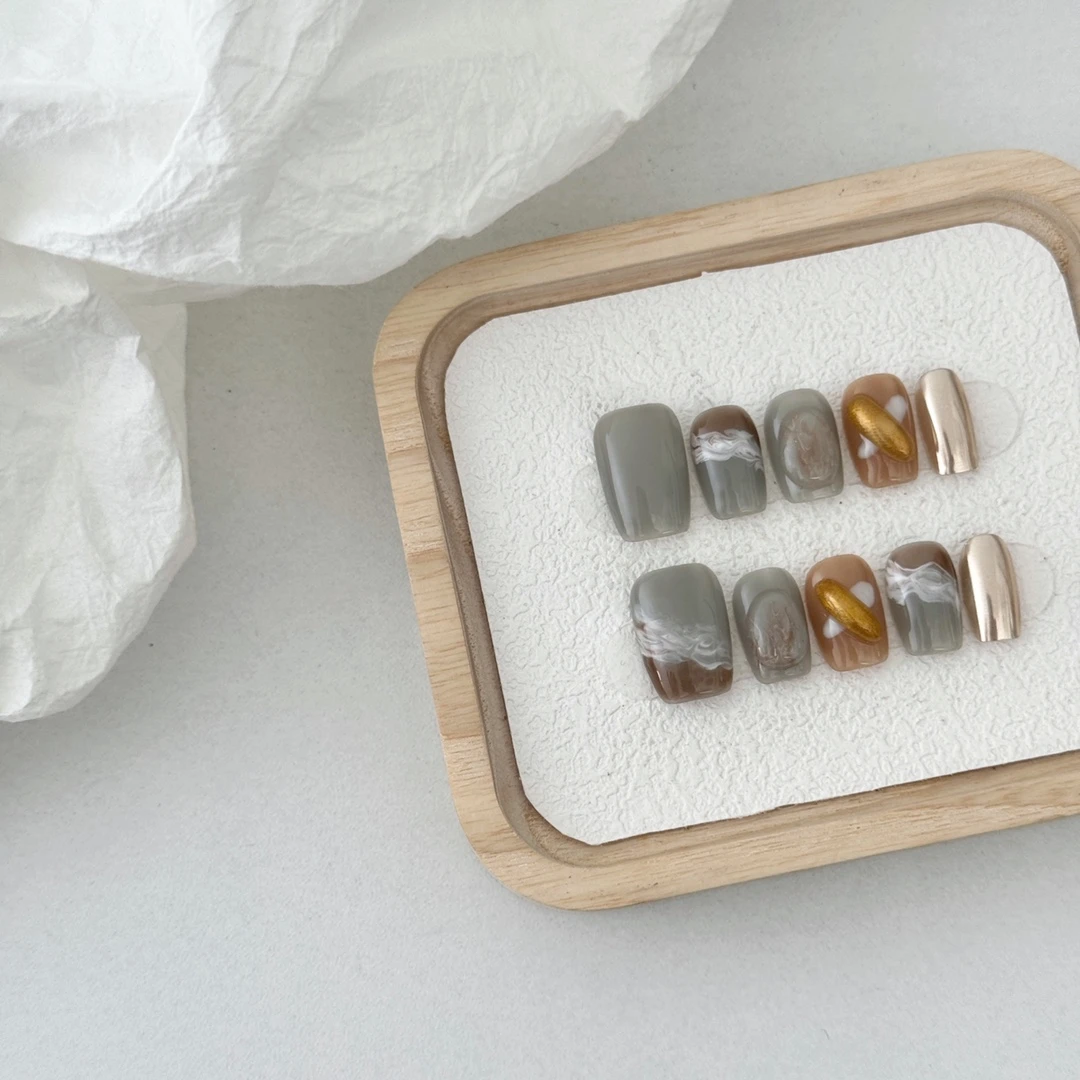 【金沙滩海浪】Maoye猫野纯手工小众设计款/撞色ins风/穿戴美甲