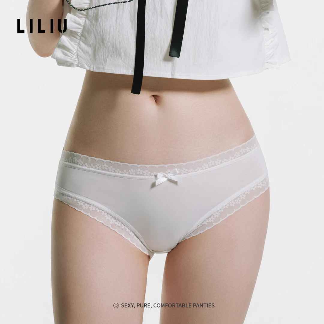 LILIU|MIU系纯欲·纯色蕾丝边三角裤舒适棉底裆内裤女2025新款