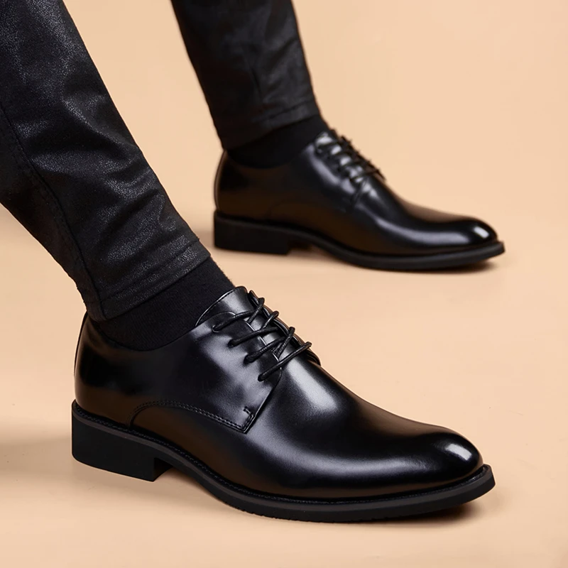 男士商务正装皮鞋男款真皮韩版夏季休闲系带内增高英伦风结婚皮鞋