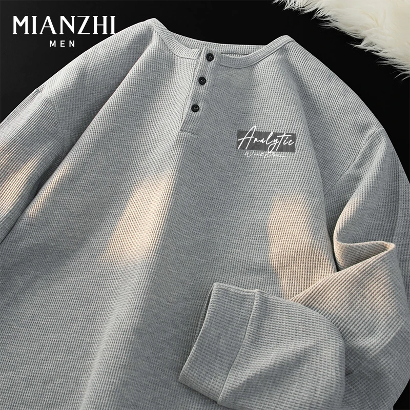 棉致美式亨利领长袖T恤男秋季新款宽松claeanfit华夫格套头上衣Y