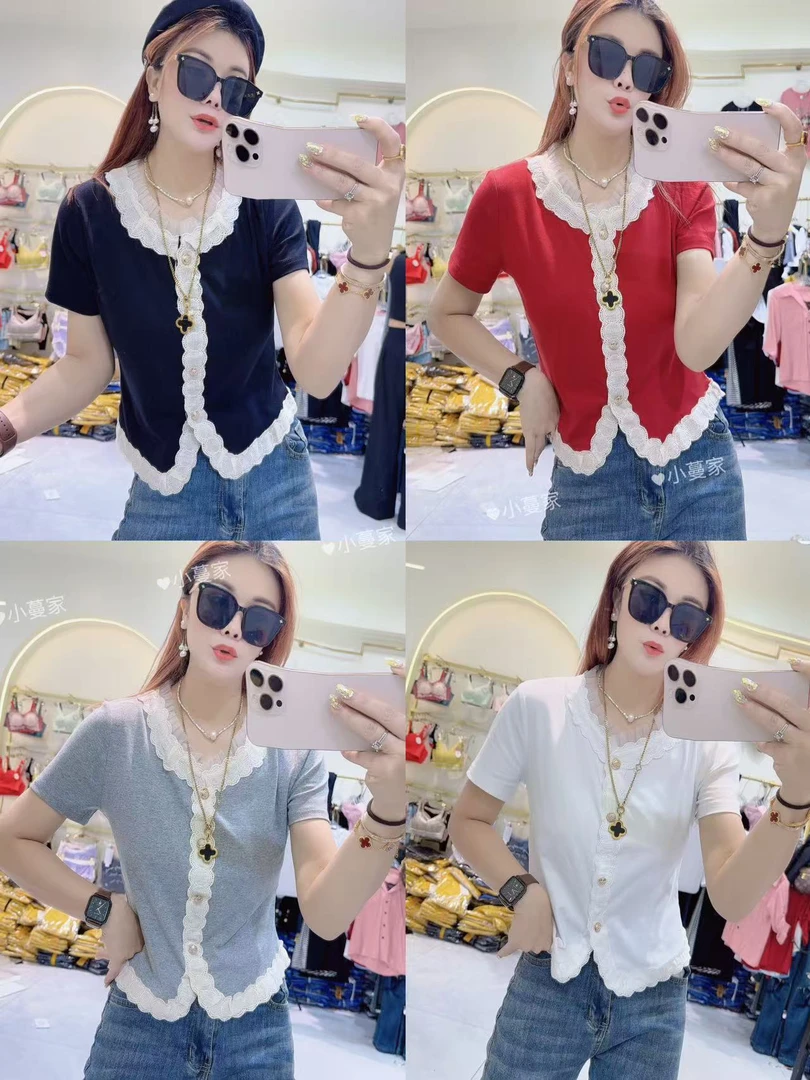 新款小香风假开杉蕾丝花边气质显瘦百搭上衣551