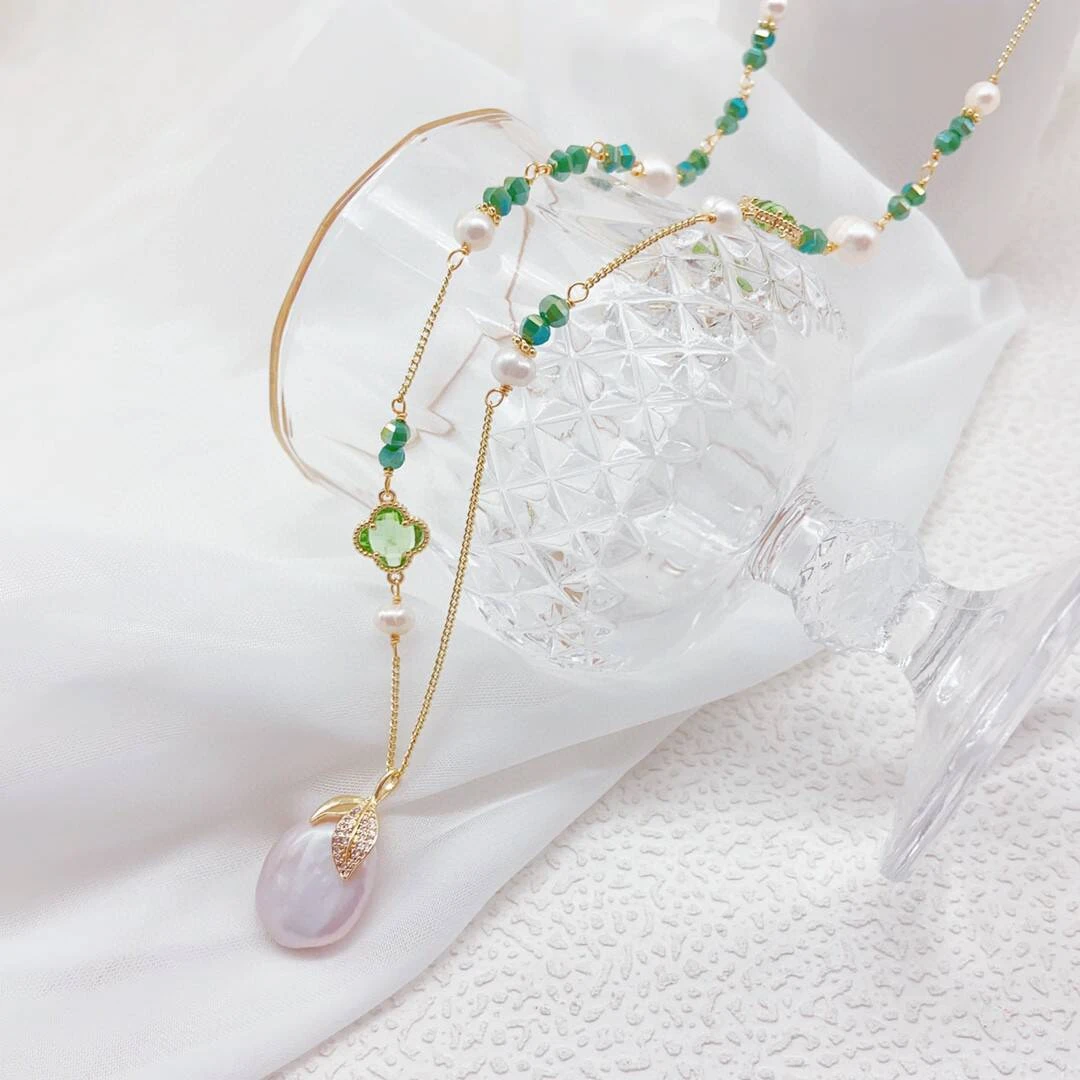 铜合金项链 《货号7325》四叶草异性珠项链（链长：56+6cm）