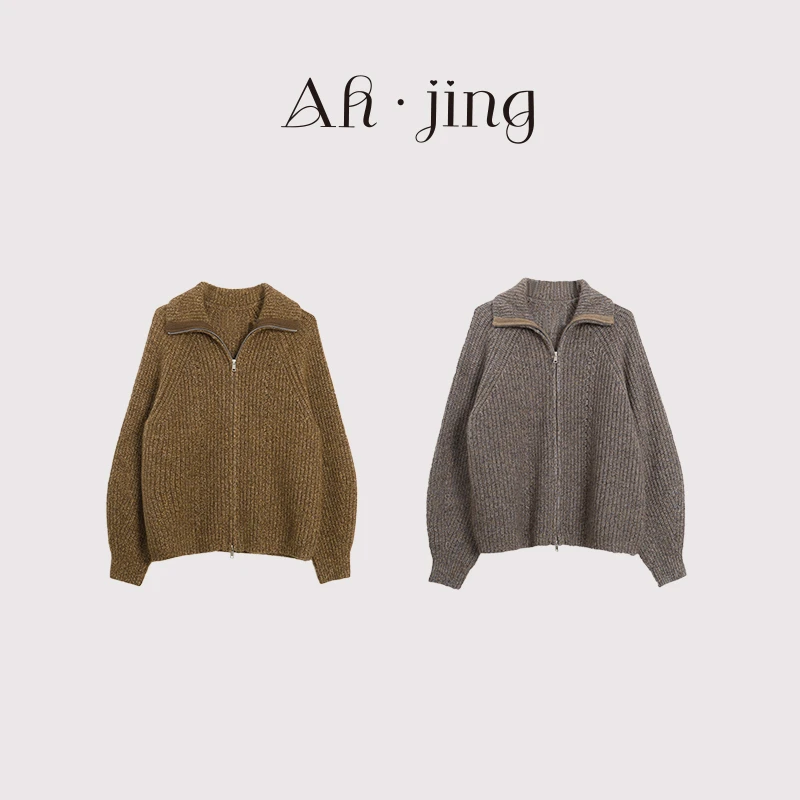 梓静羊绒半拉链可外穿翻领毛衣0224