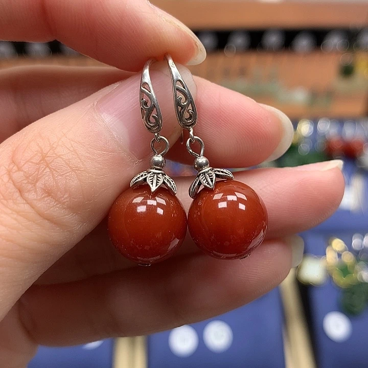 玛瑙/玉髓银S925镶嵌耳环12左右