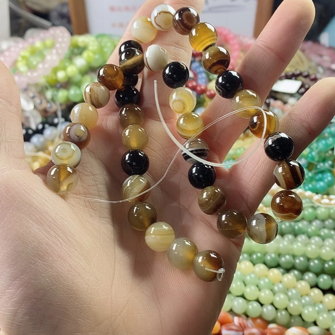 玛瑙/玉髓珠宝半成品未镶嵌一条天然卡10咖啡蚕丝玛瑙C684