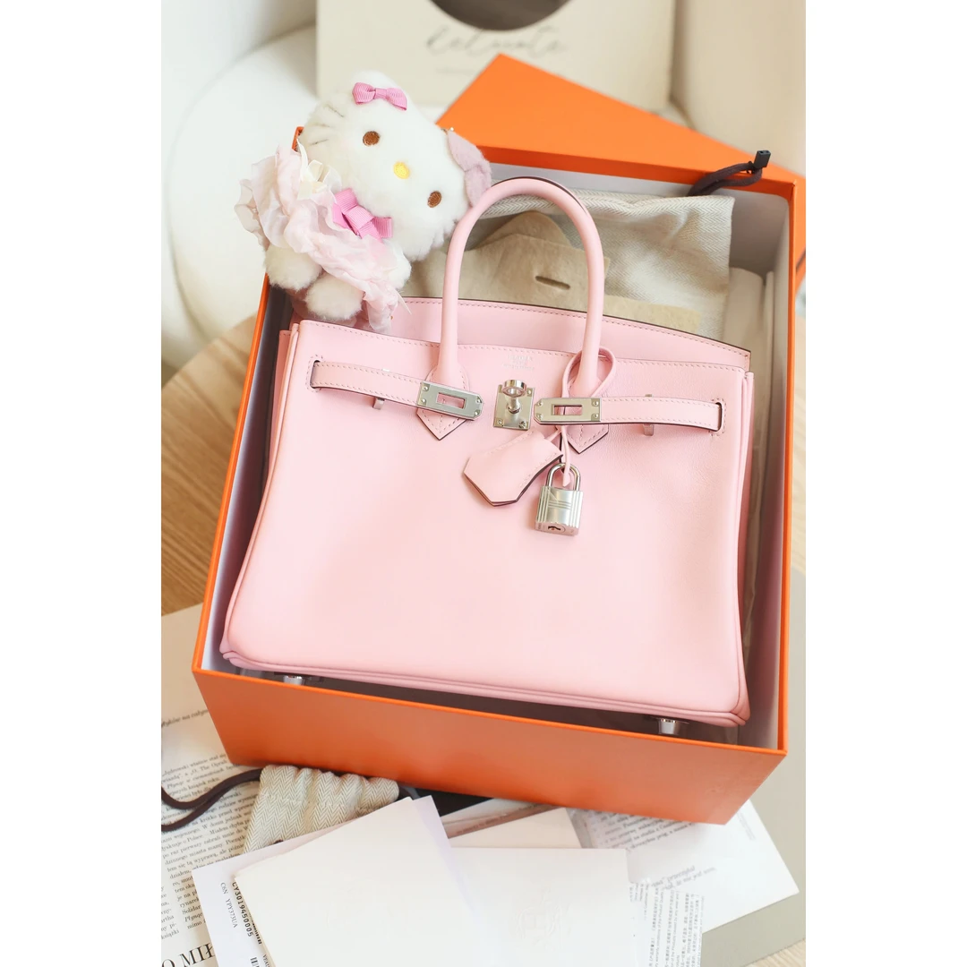 未使用 Hermes/爱马仕 Birkin25 Y刻 S皮 3Q樱花粉 银扣