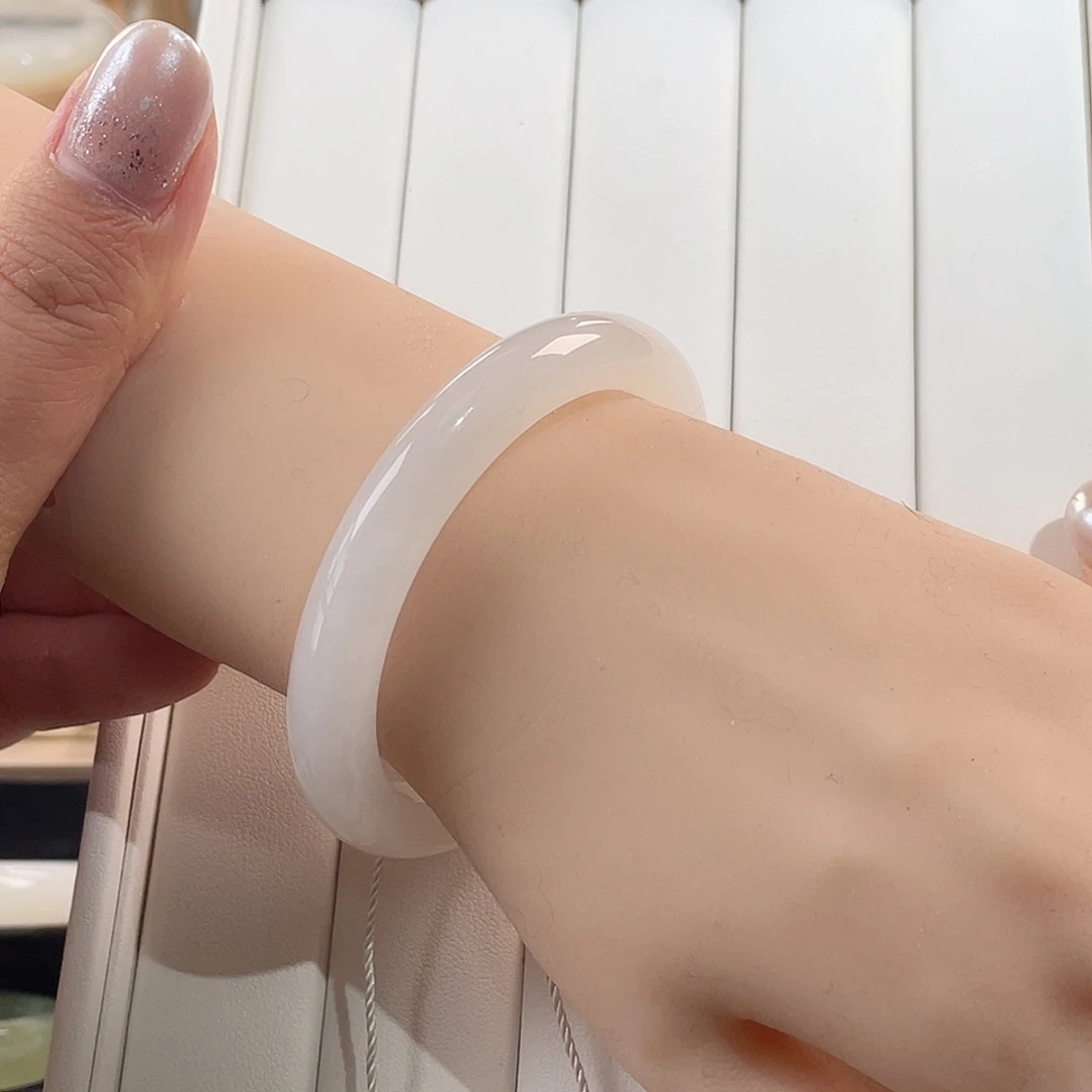 和田玉未镶嵌手镯冰白露思同款