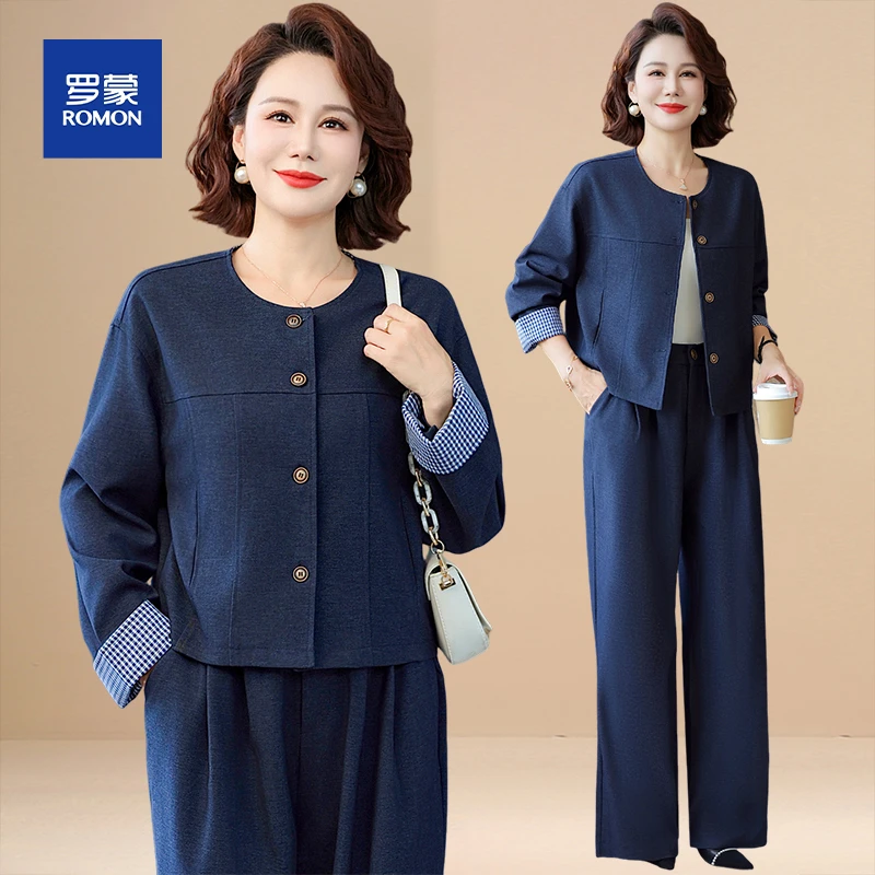 罗蒙中年妈妈秋装套装时尚减龄两件套中老年春秋外套女贵夫人上衣