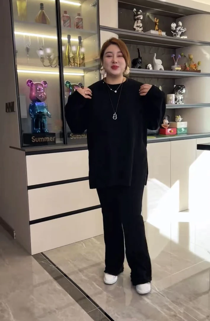 2025秋冬韩版时尚气质简约显瘦通勤舒服洋气上衣+阔腿裤套装98075