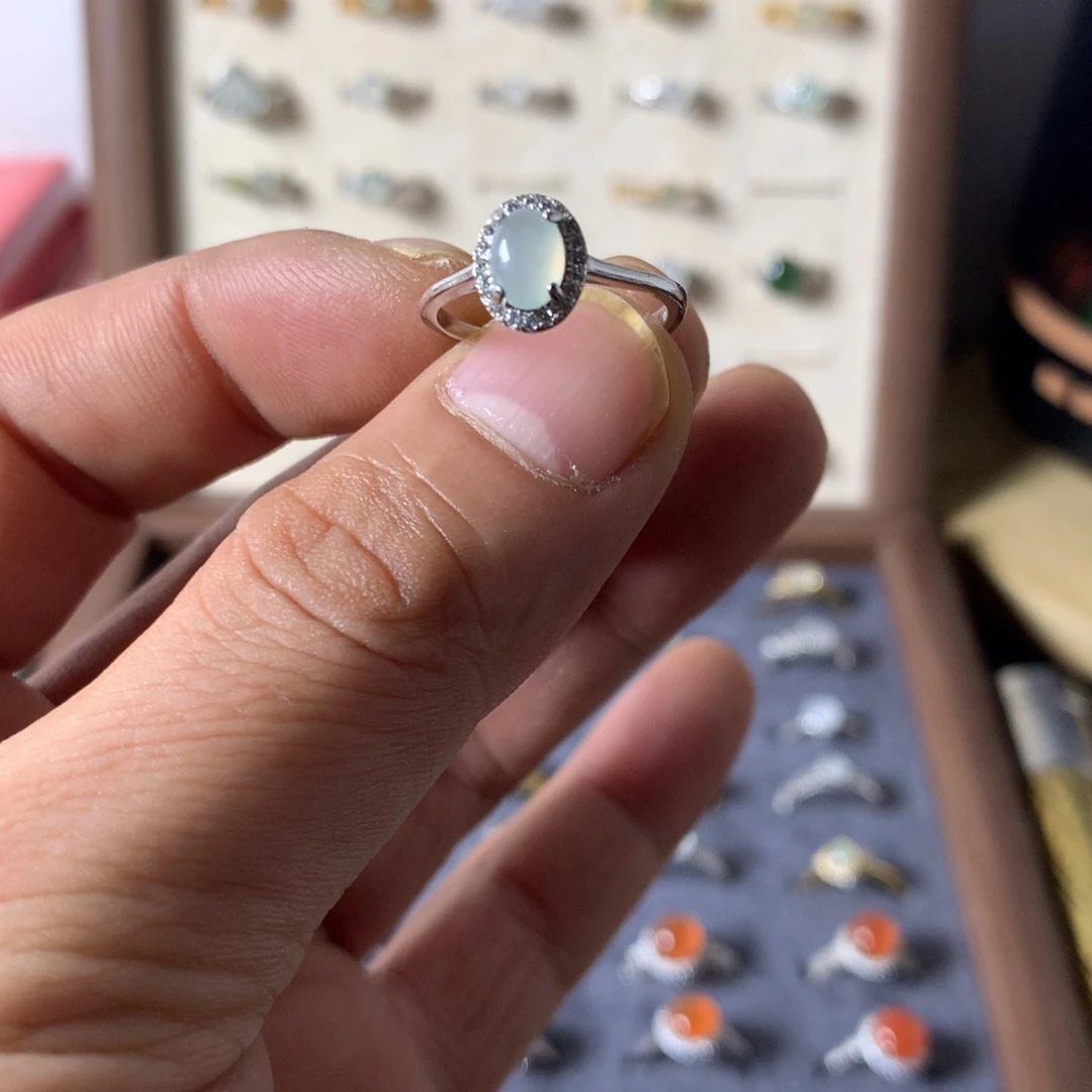 蓝***玫翡翠未镶嵌戒指0065