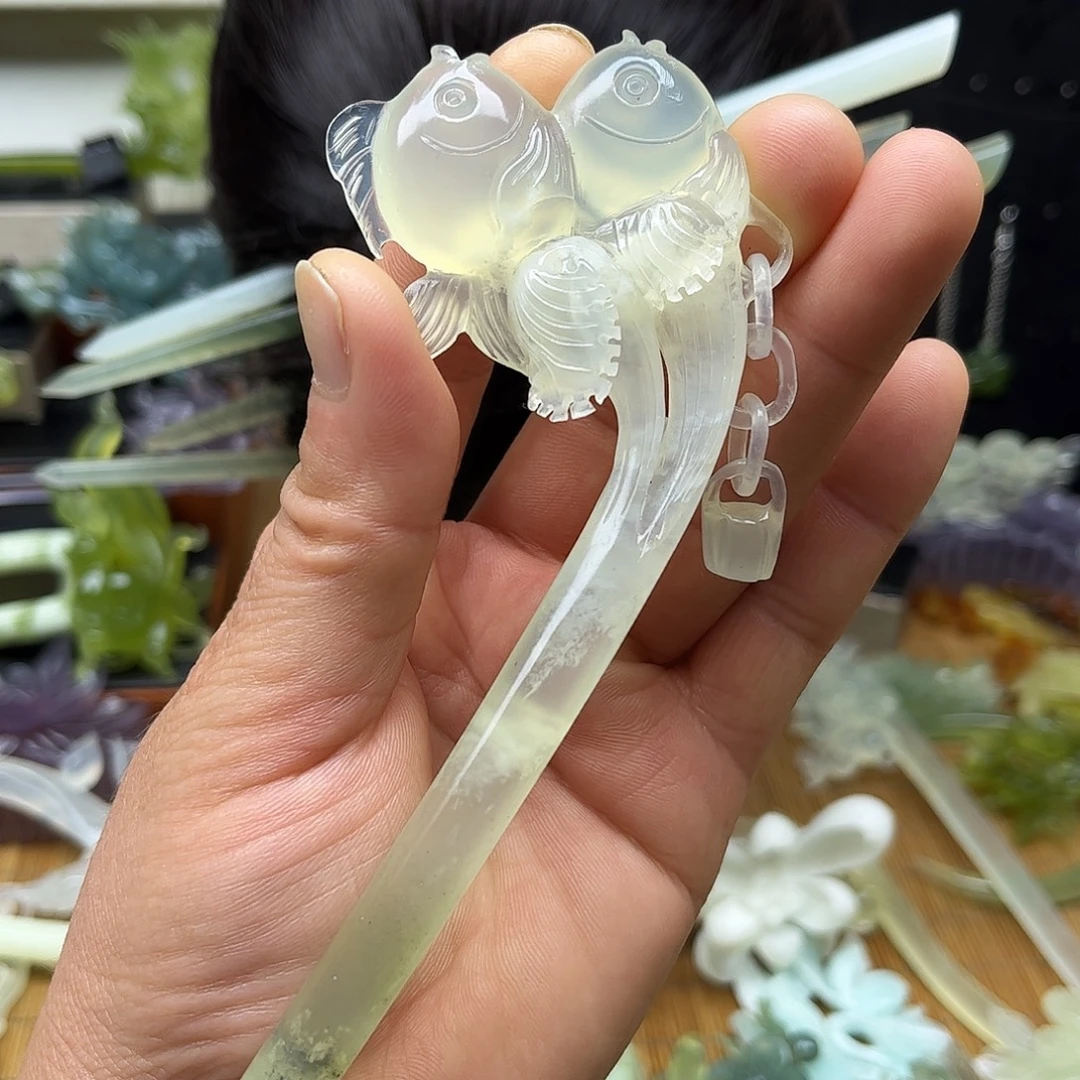 非金属天然岫玉发簪