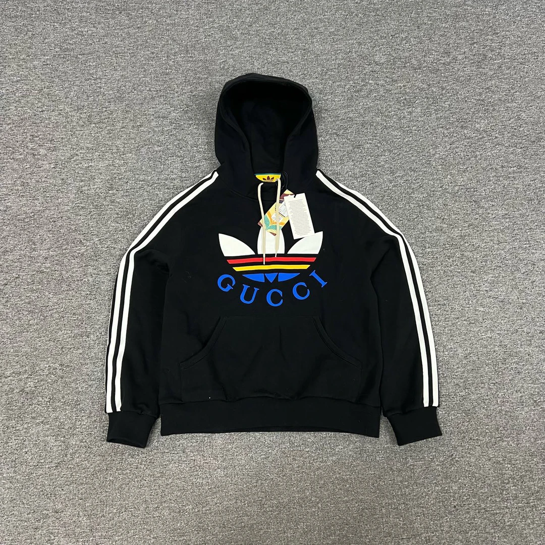 99新 GUCCI/古驰 Adidas 联名款 字母印花连帽卫衣 S码