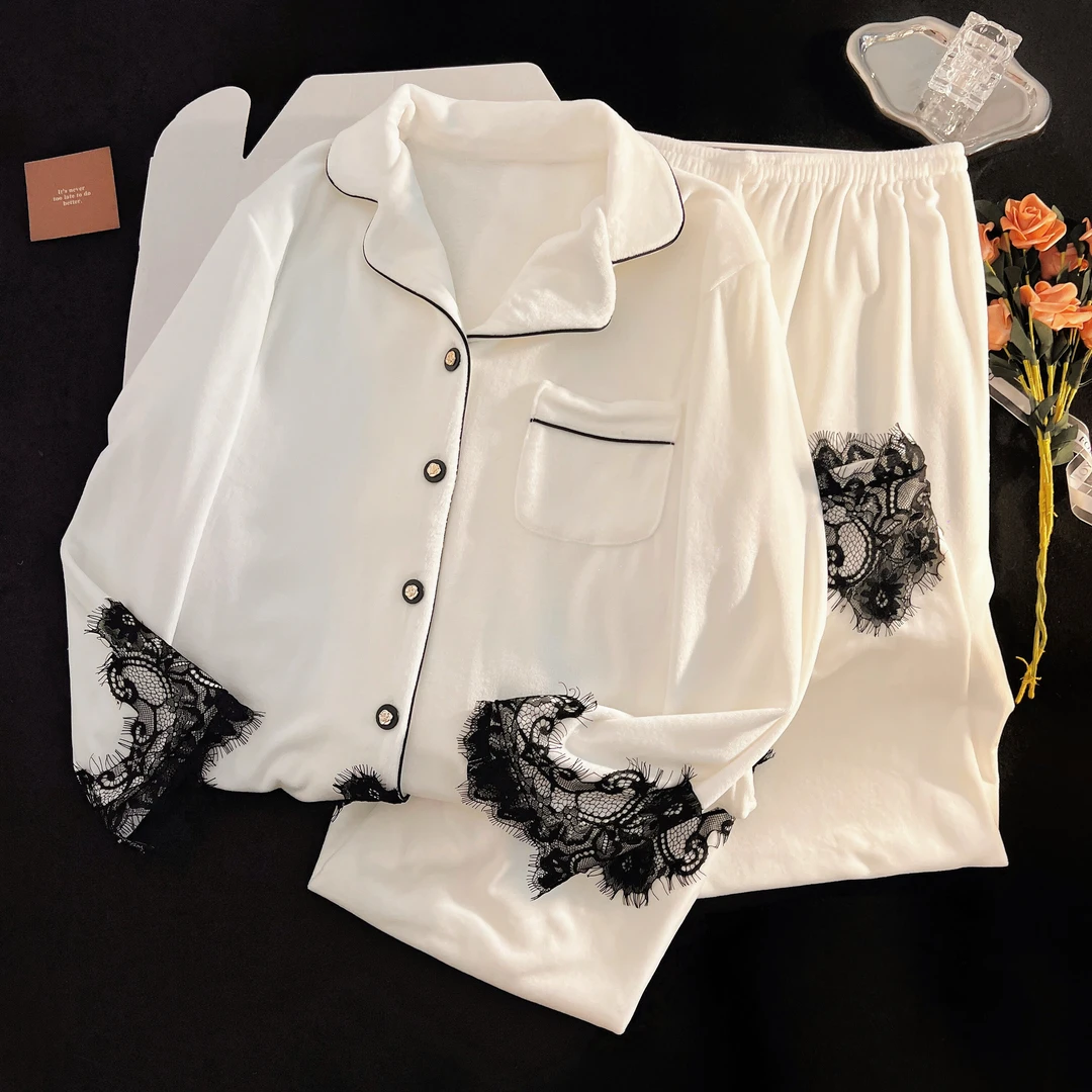 海岛绒秋冬双面绒睡衣女冬季保暖高级感长袖长裤甜美公主风两件套