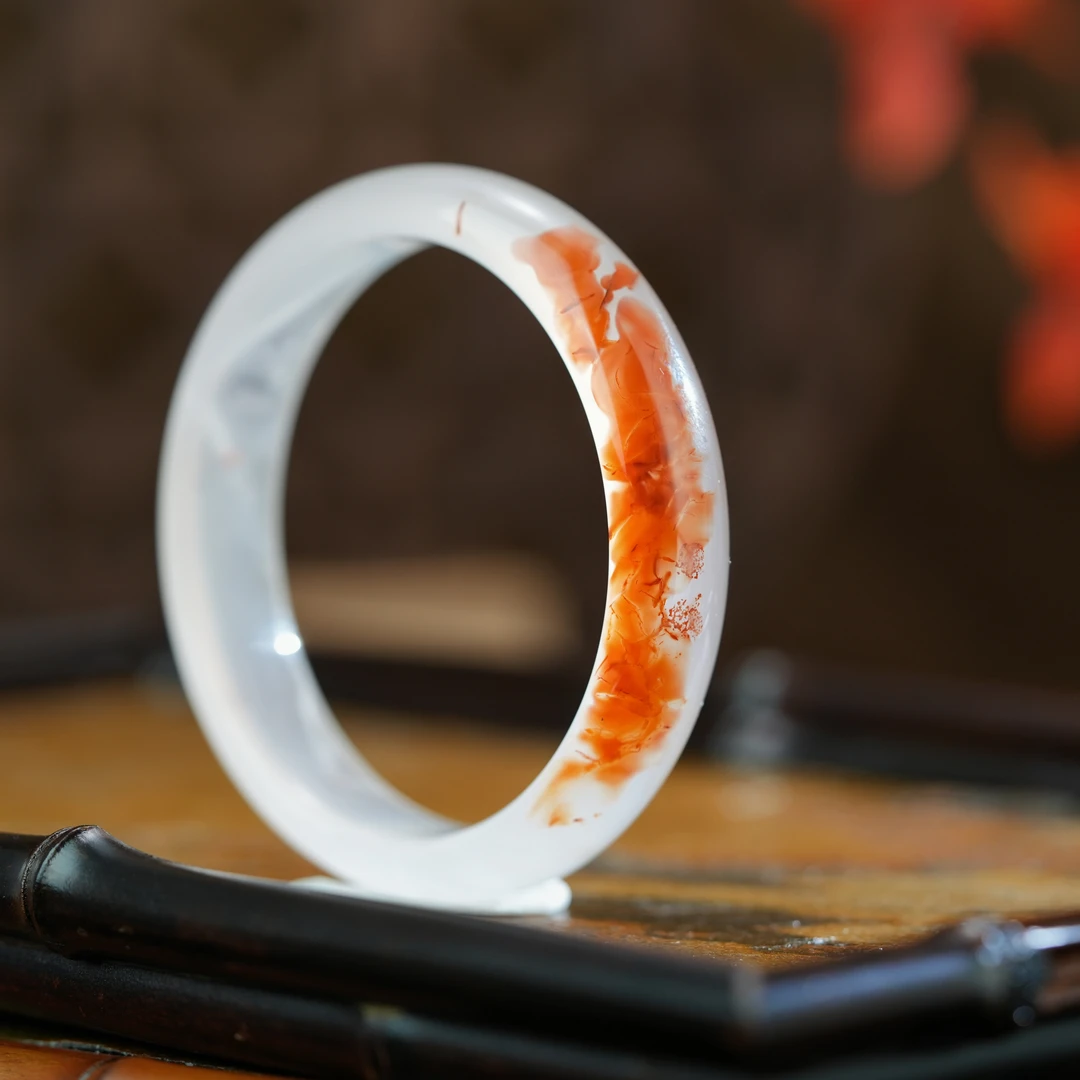 毕业级 南红冰飘花高冰手镯 56.6圈 孤品一件 H19798