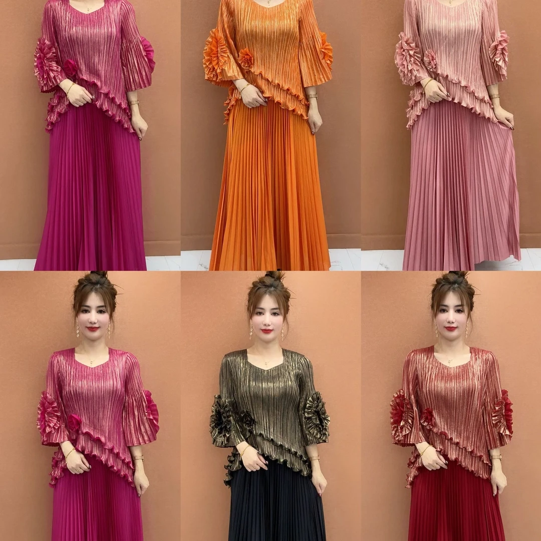 5-时尚褶皱花朵衫加褶皱长裙可单拍