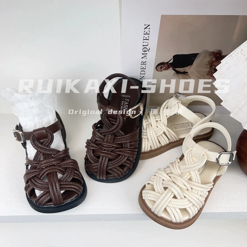 女童半包头凉鞋韩版2025夏季新款宝宝洋气编织凉鞋儿童复古沙滩鞋