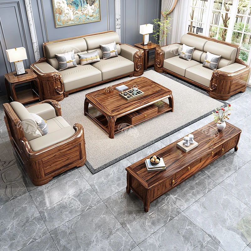 乌金木实木家具客厅成套大小户型新款轻奢冬夏两用乌金木沙发