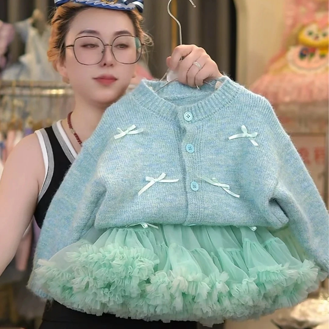 【2447】女童秋款毛衣开衫套头蓬蓬裙婚礼小女孩生日韩版舒适洋气