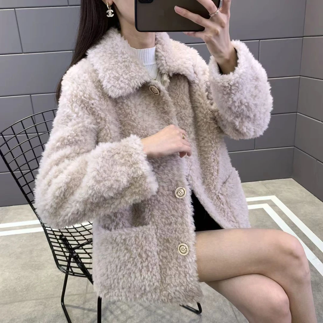 哥弟阿玛施正休闲秋冬女士保暖女羊毛大衣正肩袖短款外套加厚气质