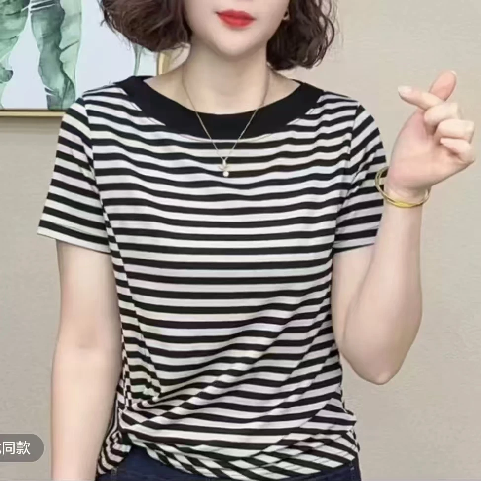 2025新品时尚洋气百搭气质减龄显瘦短袖女T恤#5575