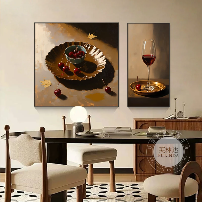 芙林达餐厅挂画装饰画2025新款轻奢复古饭厅组合画餐桌背景墙壁画