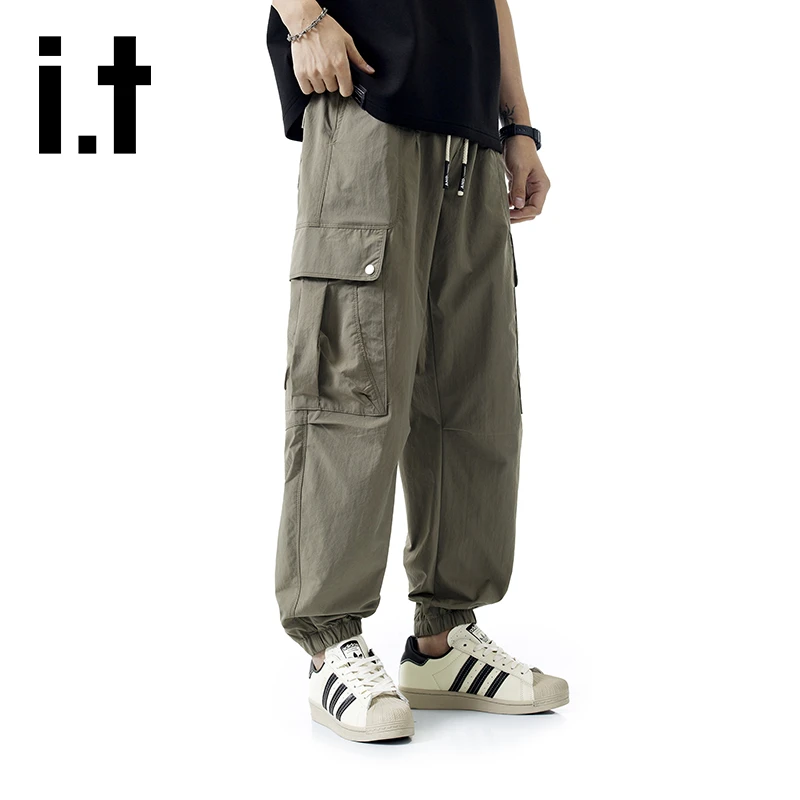 it izzue男士潮流工装束脚裤夏季薄款宽松百搭运动透气休闲裤子男
