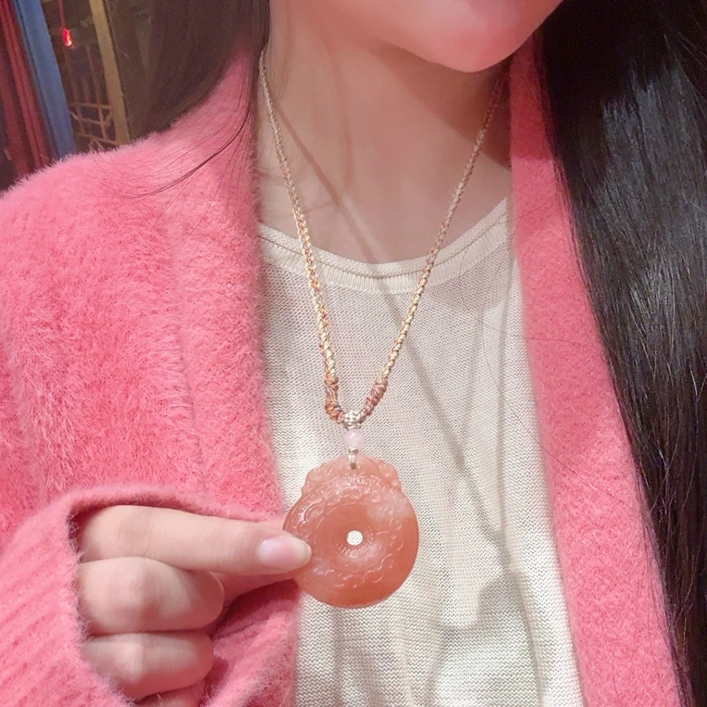 桃花酿如意平安扣吊坠九字真言玉石双面云纹挂件玉坠项链玉佩