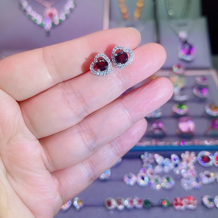 石榴石耳饰银S925镶嵌