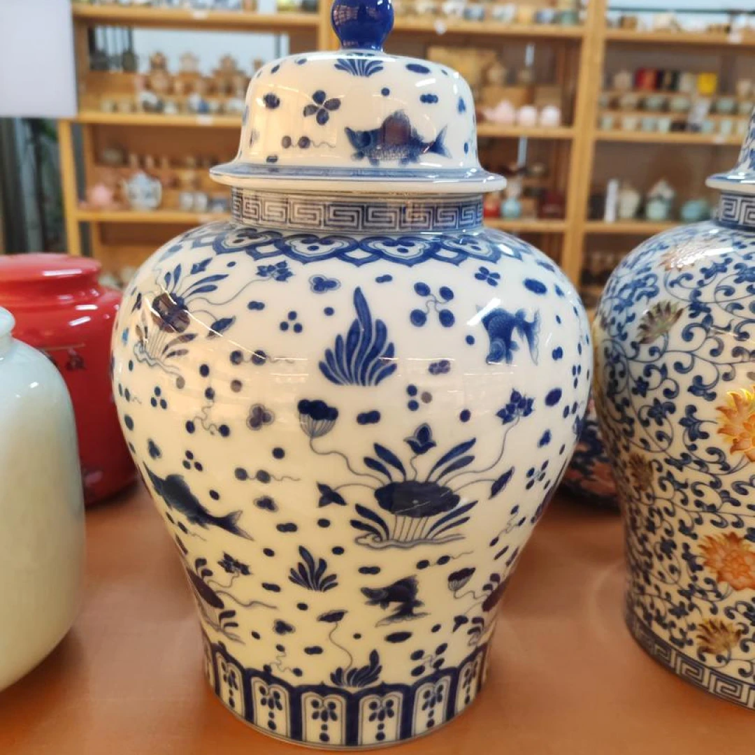 最大号鱼藻纹茶叶罐将军罐