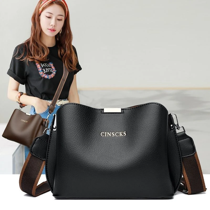 品牌正品水桶包女2025四季款新款软皮中年妈妈包百搭单肩斜挎包