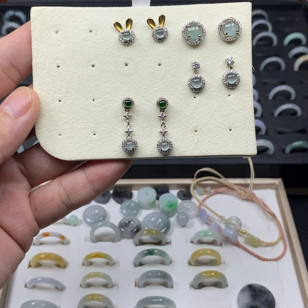 翡翠银S925镶嵌耳钉自选38一对