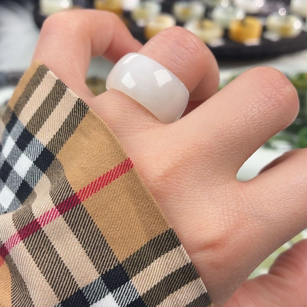 和田玉未镶嵌戒指S111冰白轮胎17.3