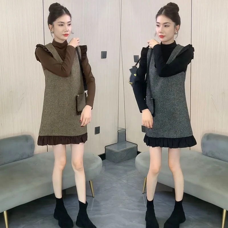 2024裙子秋冬连衣裙加厚中长款打底衫显瘦气质百搭时尚时尚套装