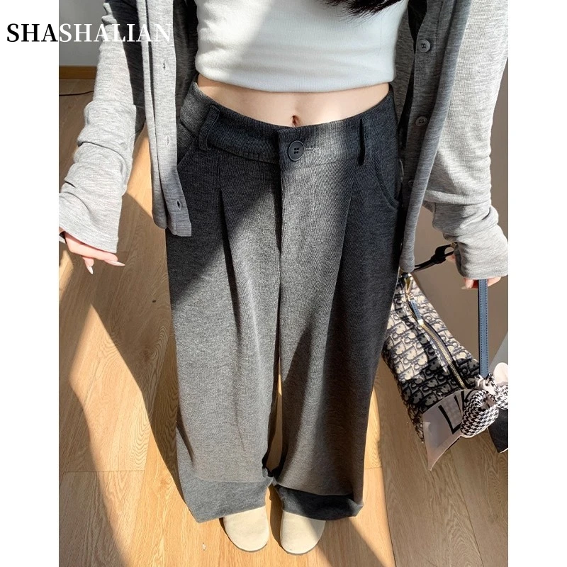 韩系糯米西装裤女春秋季2025新款高腰宽松休闲裤时尚显瘦阔腿裤子