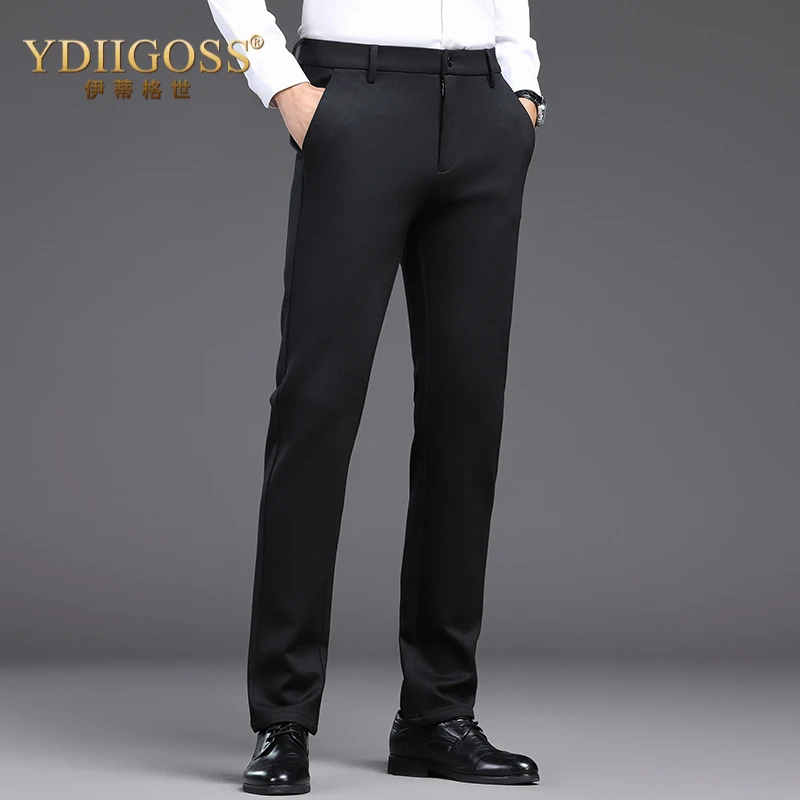 YDIIGOSS休闲裤男士新款商务西裤秋季抗皱免烫修身弹力直筒长裤子