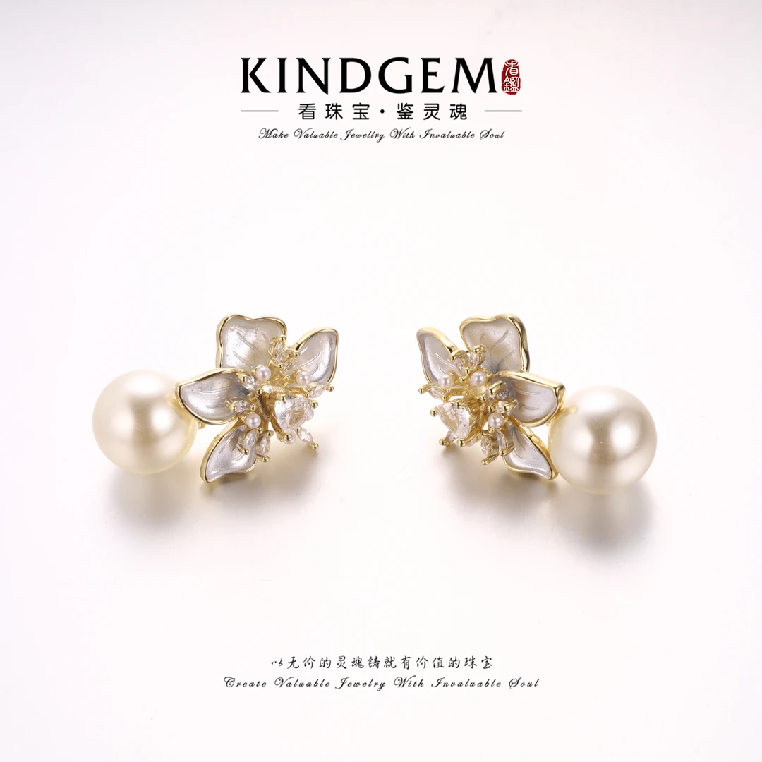 铜合金仿珍珠耳饰 【RUCHINE】美·金色花花珠珠高级耳环 C-30637