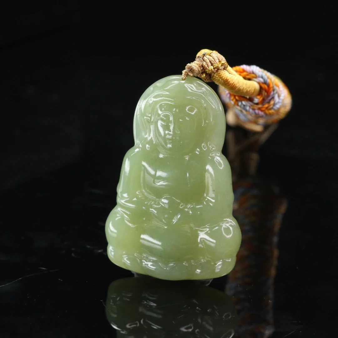 9和田玉湖水绿观音吊坠/300123保利厦门拍卖