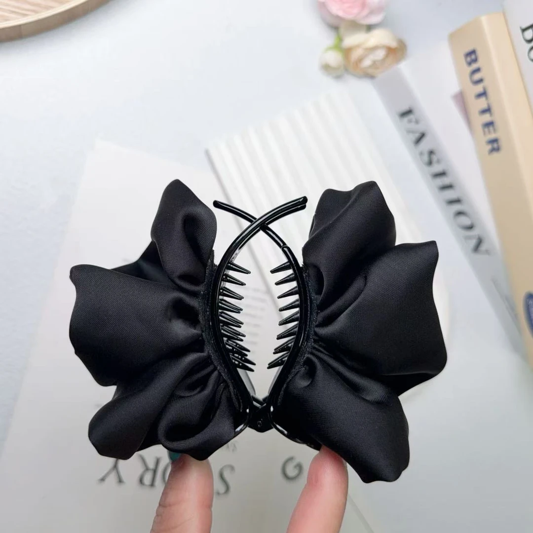 KQE/韩系高级缎面时尚丸子头抓夹复古港风甜美发饰黑色百搭超仙