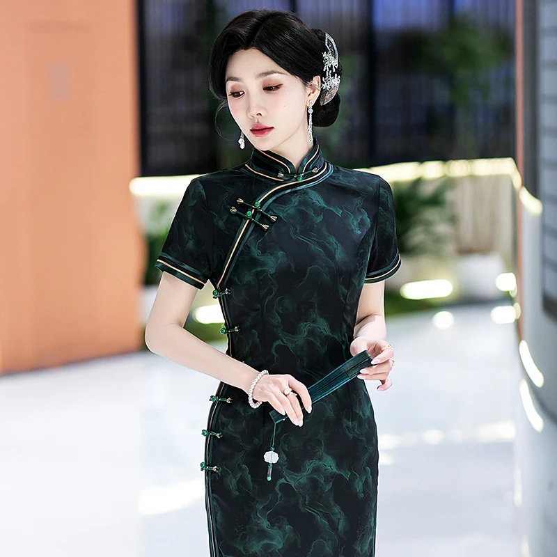 新中式旗袍长款日常可穿2025夏季高端老上海改良裙子素雅国风礼服