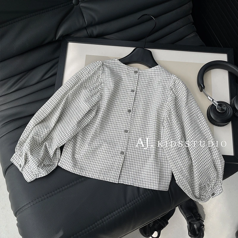 现【韩女泡泡格】阿卷秋装儿童洋气格纹百搭宽松休闲风衬衫MPG6704