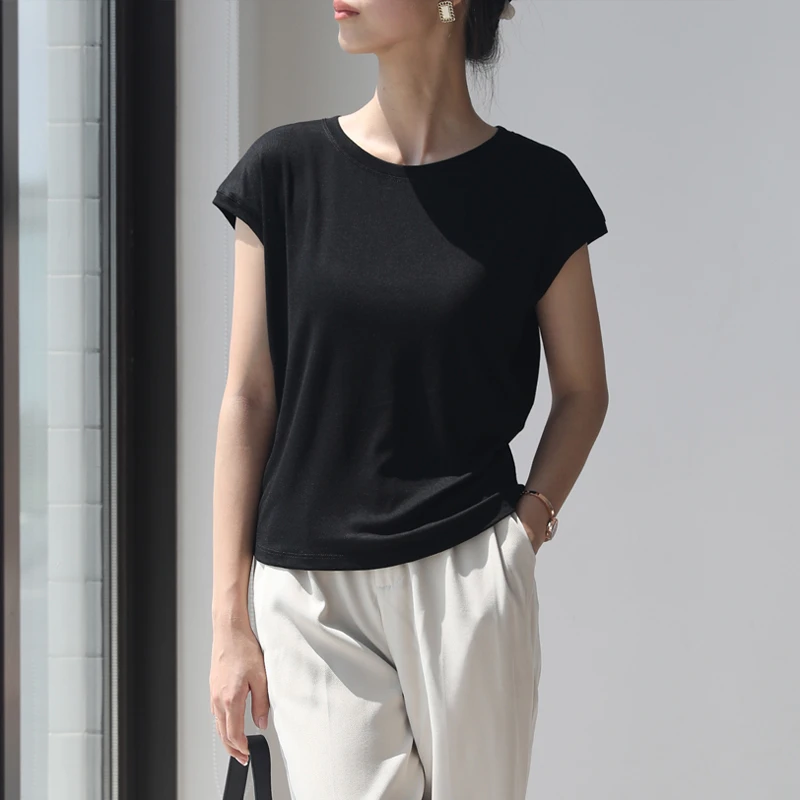 莫代尔小飞袖短袖夏季新款胖mm大码宽松显瘦T恤打底百搭透气上衣
