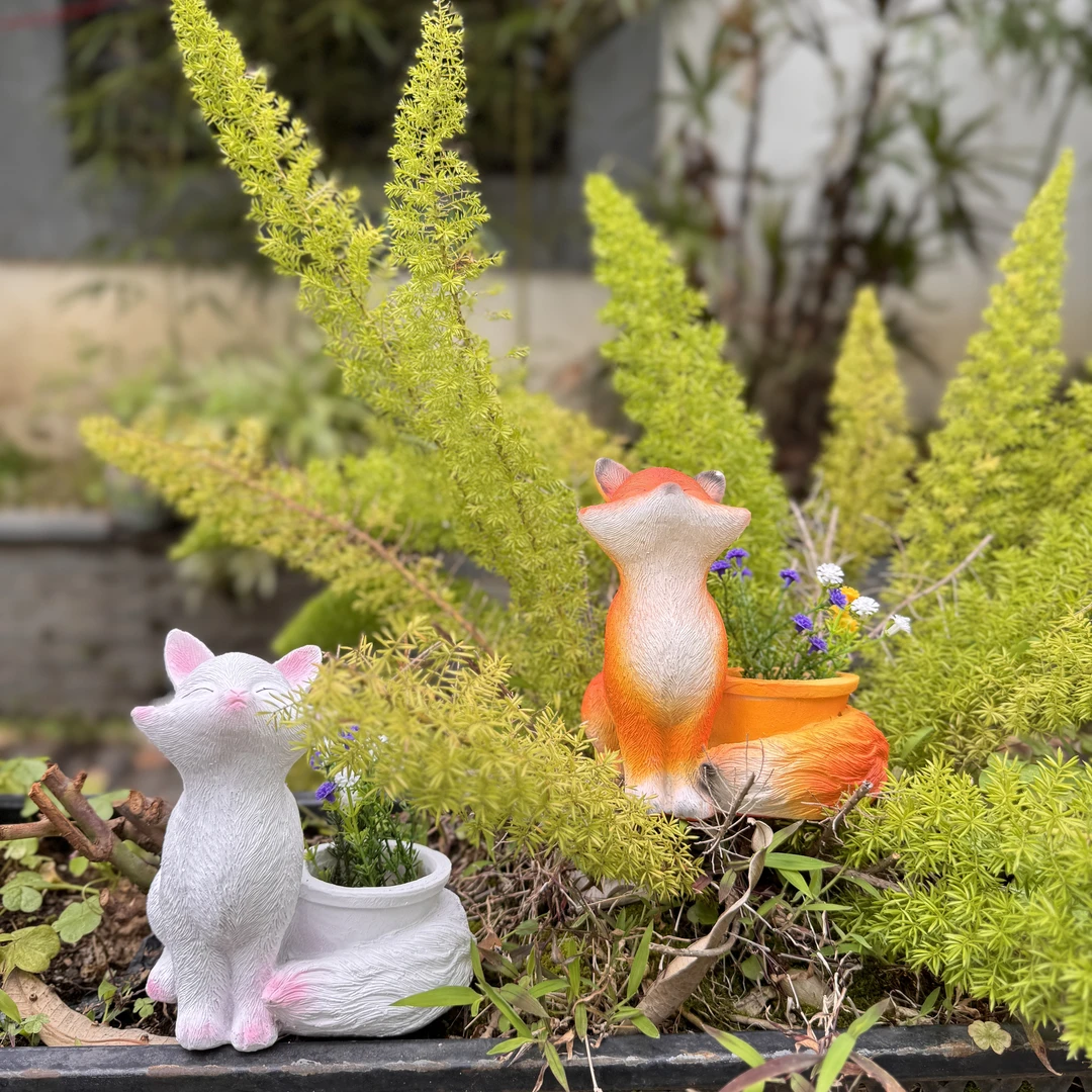 可爱卡通小狐狸小口径多肉盆栽办公桌面绿植花盆装饰品摆件