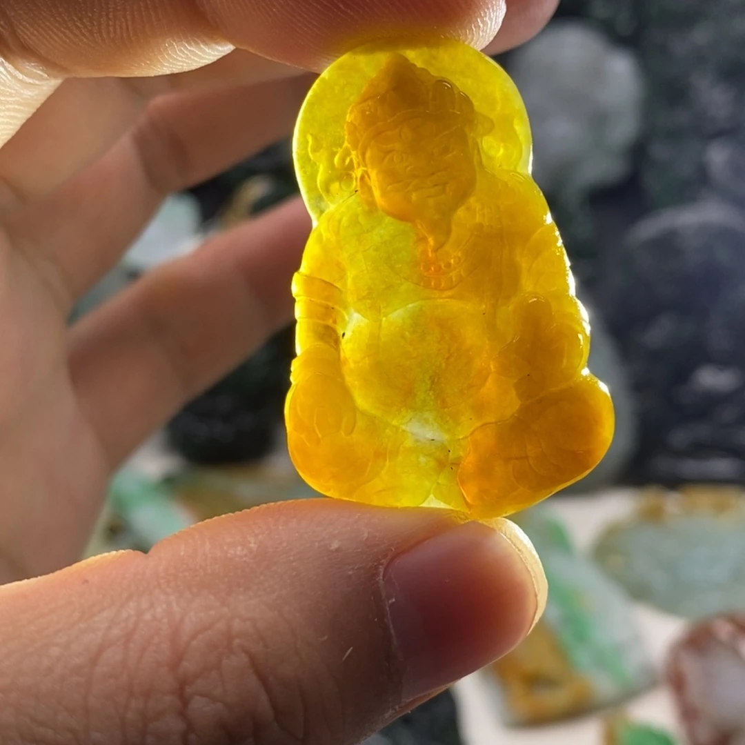 定制翡翠未镶嵌天然翡翠A货黄财神