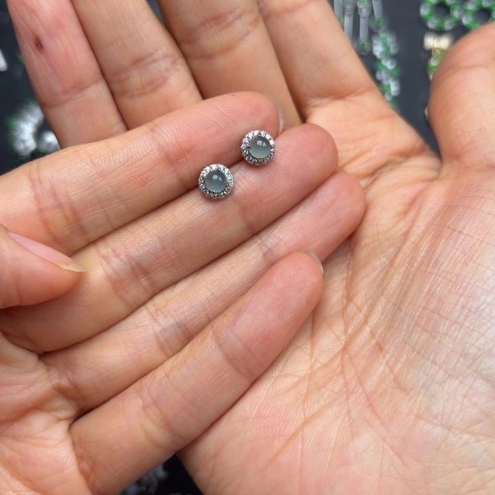 翡翠银S925镶嵌耳饰