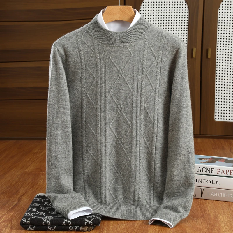 【沉稳大气】绞花设计纯羊毛衫男款圆领宽松气质打底衫男Z366