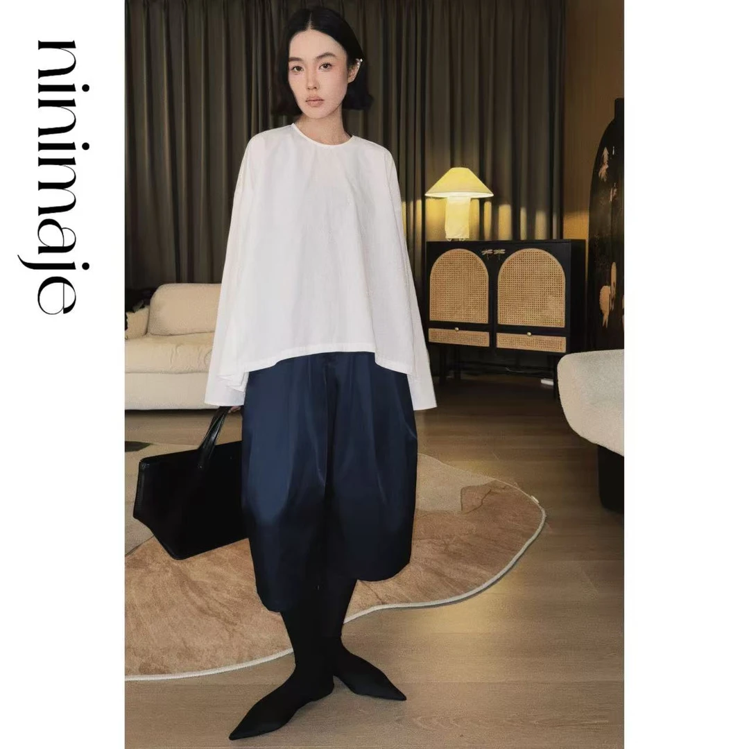 NanBeiBei  极简设计款宽松百搭廓形风琴褶衬衫 5909