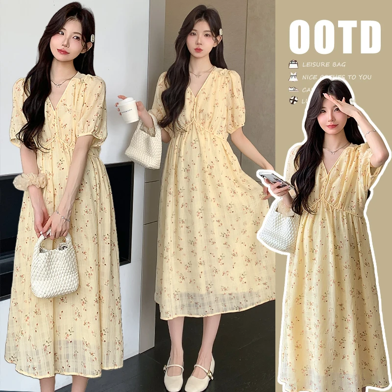 韩版宽松孕妇装夏装连衣裙夏季洋气时髦孕妈装蝴蝶裙中长款法式